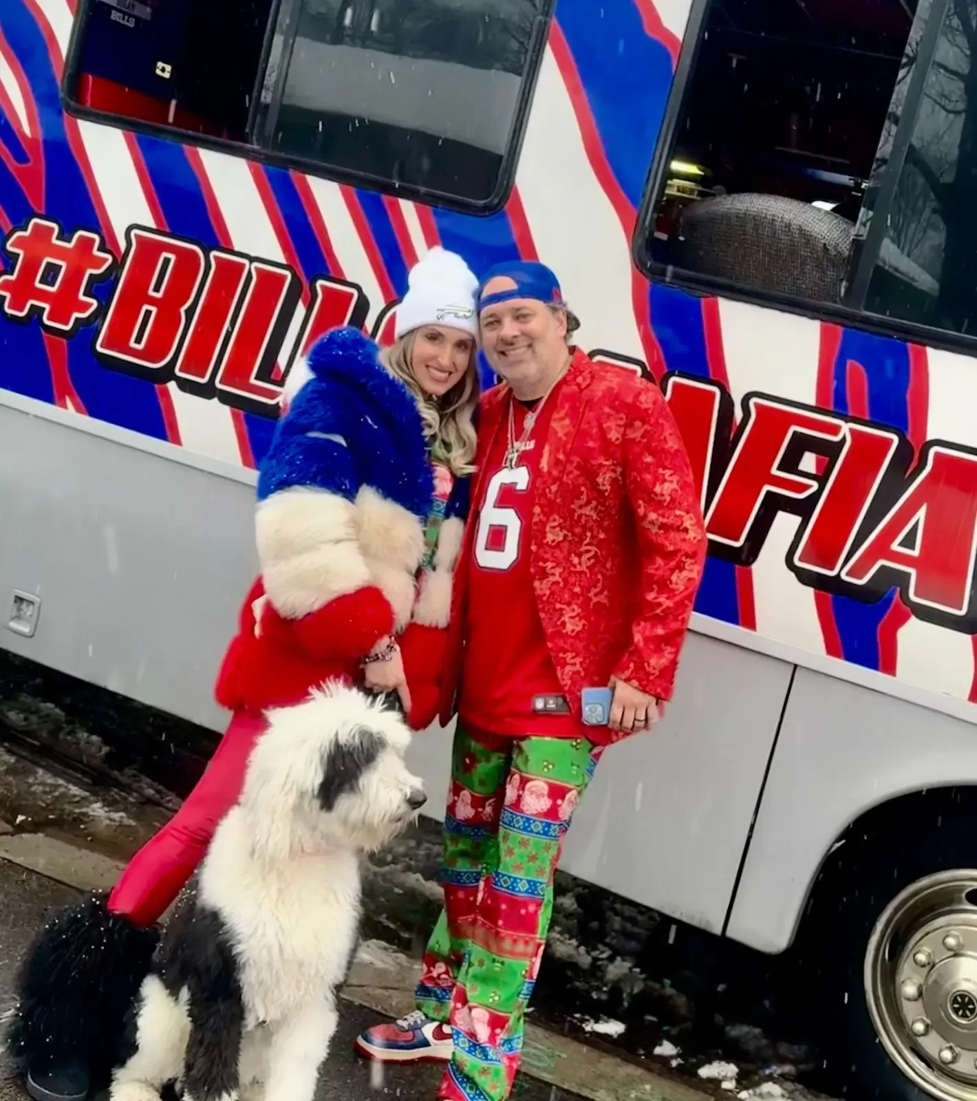 Billy and Rachael Dolan in front of the Bills Mafia bus